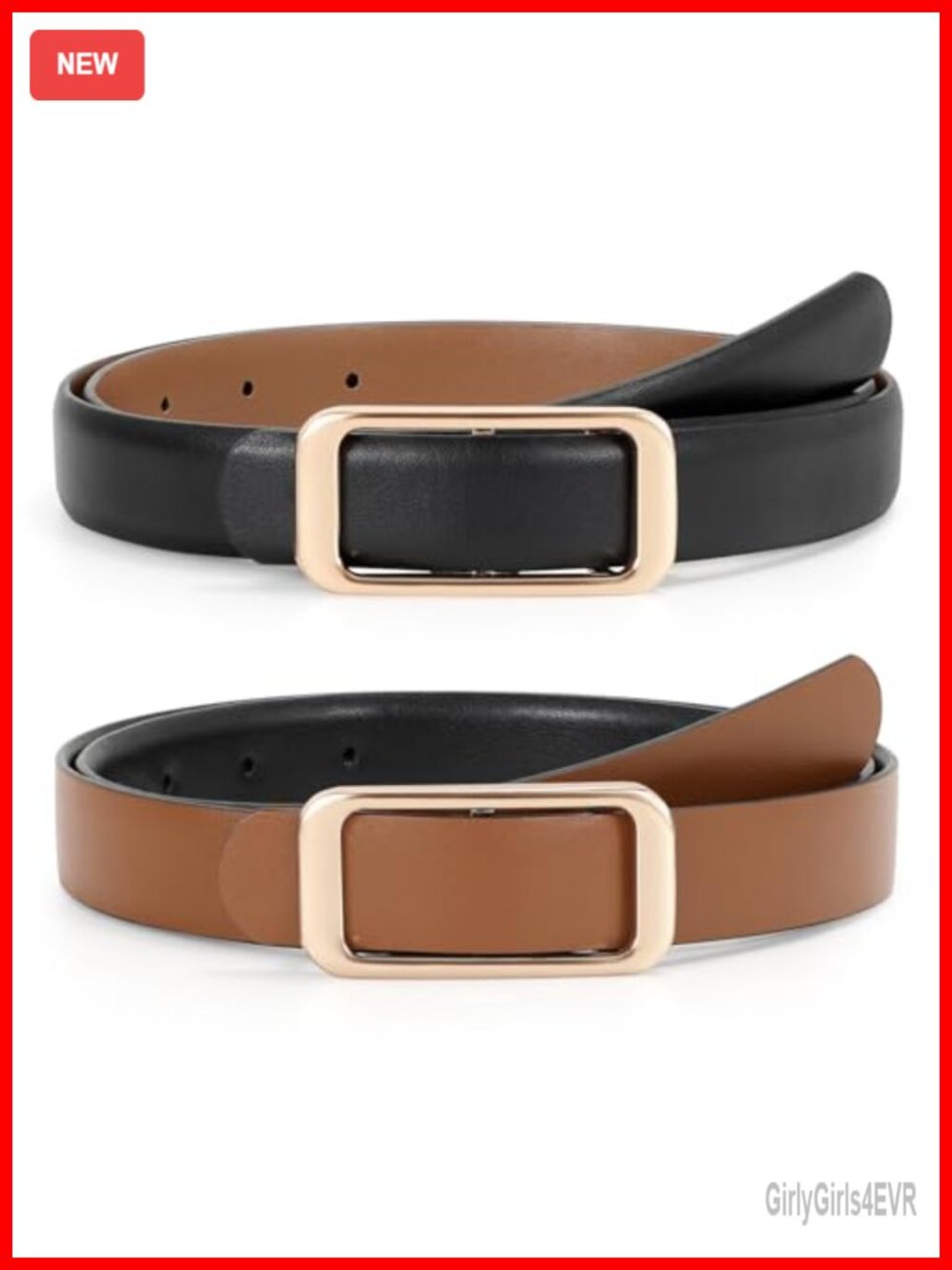Women Reversible PU Leather Belt with Square Buckle for Pants Jeans Dresses